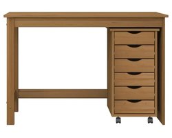 Emvae Bureau - Bureauset - Met Ladeblok op Wielen - Massief Grenenhout - 112 x 50 x 75 cm - Bruin
