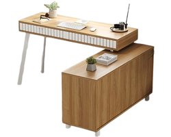 Emvae Bureau - Hoekbureau - Met opbergruimte - Met Lade en Kast - 140 x 120 x 76,5 m - Naturel met Wit