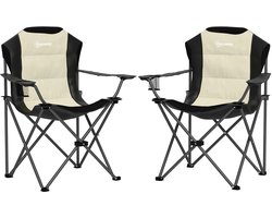 Emvae Campingstoel - Klapstoel - Set van 2 - Hoge Rugleuning 62 cm - Hoge kwaliteit 600D Oxford - Bekerhouder - 120 kg - Crème Wit