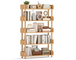 Emvae Kast - Boekenkast - Openkast - Opbergrek - 5-Laags - Grenenhout - 80 x 24 x 130,5 cm - Naturel