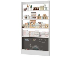 Emvae Kast - Boekenkast - Openkast - Opbergrek - Kinderboekenrek - 4-Laags - Met krijtbord - 100 x 180 cm - Wit