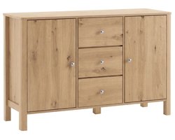 Emvae Kast - Dressoir - Opbergkast - Kast en Opbergmeubel - Buffetkast - 3 Laden en 2 Deuren - 120 x 40 x 80 cm - Spaanplaat - Licht Eiken