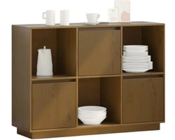 Emvae Kast - Dressoir - Opbergkast - Massief Houten Buffetkast - Open en Gesloten Opbergruimte- 110,5 x 35 x 80 cm - Honingbruin