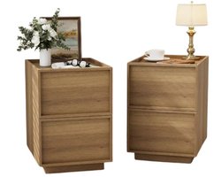 Emvae Nachtkastje - Set van 2 - Nachtkastje met 2 Lades - Houten Bedkastjes - 38 x 48 x 54 cm - MDF - Eikenlook