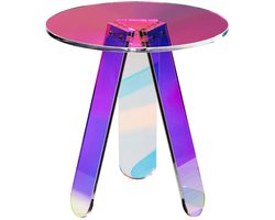 Emvae Salontafel - Bijzettafel - Ronde salontafel - Tafel - Koffietafel - Acryl - Iriserend Regenboog Effect - Ø45 x 48 cm - Transparant