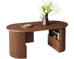 Emvae Salontafel - Salontafel met Opbergruimte - Ovaal - Koffietafel - Retro - Walnootkleur - 105 x 50 x 46,5 cm
