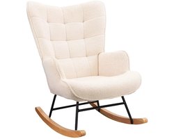 Emvae Stoel - Schommelstoel - Fauteuil - Relaxfauteuil - Relaxstoel - Teddy Stof - Met armleuning - Hoge Rugleuning - 68 x 75 x 92 cm