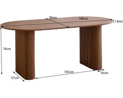 Emvae Tafel - Bureau - Eettafel - Ovaal - Multi functioneel - 6 persoons - 180 x 90 x 76 cm - Walnoot - Afgeronde Randen