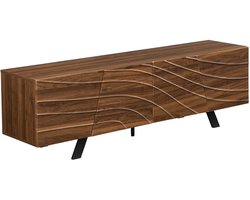 Emvae TV meubel - TV kast - Met 4 deuren - Artistiek front - 160 x 39 x 50,5 cm - Hout en Metaal - Walnootlook Zwart