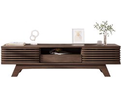 Emvae TV meubel - TV kast - Met lade en 2 deuren - Notenhout - Scandinavisch - Japandi - 150 x 35 x 44 cm