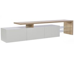 Emvae TV meubel - TV kast - Televisiemeubel - Hoogglans - met Glazen Planken - 200x39x42 cm - Wit - Houtkleur