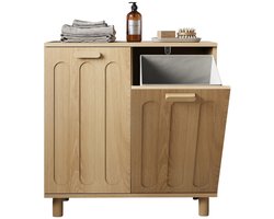 Emvae Wasmandkast - Wassorteerder - 2 Uitneembare Wasmanden - Verborgen Opbergruimte - Kantelbeveiliging - 66 x 35 x 67 cm - Eiken