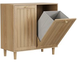 Emvae Wasmandkast - Wassorteerder - 2 Uitneembare Wasmanden - Verborgen Opbergruimte - Kantelbeveiliging - 69,5 x 39 x 70,5 cm - Eiken look