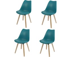 "EMY" Set van 4 stoelen in blauwgroen met kussen 45x58x49/H82 cm