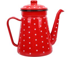 Enameled Koffiepot 1.5 L met Smalle Tuit - Rood Emaille Theepot voor Keuken en Kamperen, Ideaal voor Koffie en Thee