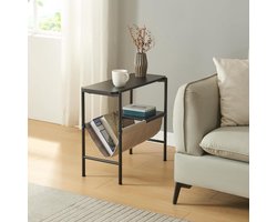 [en.casa] Bijzettafel Samnanger salontafel met plank stof decoratieve tafel met metalen frame 60x28x53 cm zwart en grijs