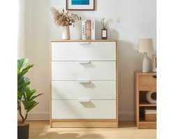 [en.casa] Commode Varkaus met 4 lades kledingkast slaapkamer opbergkast ladekast 90x70x40 cm eikenkleurig en wit