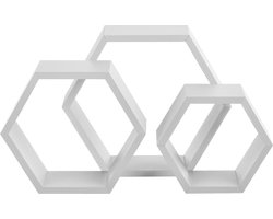 [en.casa]® Design Wandplank driedelige set - wit - model 6