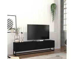[en.casa] Tv-meubel Nolven modern met opbergruimte 2 deuren lang frame 180x32x47 cm zwart