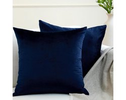 Encasa XO fluwelen kussenhoezen - Set van 2 (30x30 cm) - Marineblauw - Effen kleur, zacht en glad, wasbaar, vierkant, grote sierkussenhoes voor bank, fauteuil, bed en woonkamer