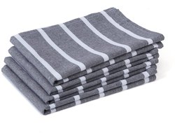 Encasa XO Keukendoeken 28x18 in 70x45 cm (Set van 4) Antibacteriële afwerking, Katoen, Absorberend voor het reinigen en snel drogen van de vaat - Roma Grey Stripes
