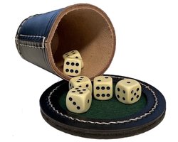 Engelhart Games pokerbeker zwart leder met dobbelstenen 16mm - speelplezier.