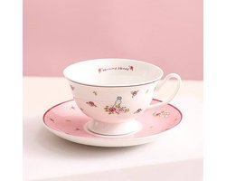 Engels theekopje en schotel - roze bloemen - 1 set - porselein