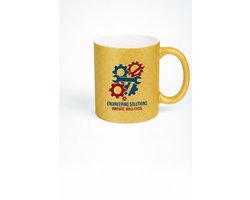 Engineering Solutions Mok 330ml – Gouden Keramische Koffiemok met Tandwielen & Gereedschap Design – Innovate Build Excel Cadeau voor Ingenieurs