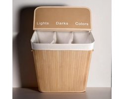 ENGLISH HOME 100L opvouwbare 3-compartimenten wasmand met deksel, wasmand met uitneembare voering, opberg organizer, wasmanden voor wasgoed badkamer, bamboe 52x32x60 cm Bruin