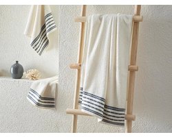 English Home baddoeken - Badlaken - 1 stuk - 70x140 cm - Ecru Donker Blauw