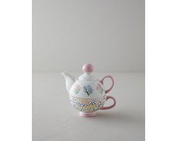English Home Blossom Frame Bone China Theepot Set – 400 & 290 ml – Roze & Wit – Elegante Thee- en Koffieset