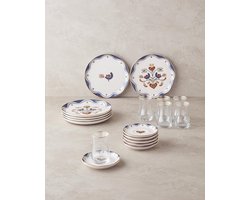 English Home Blue Vista Seramik Gebakset 18-delig – 6 Personen – Dessertborden Set – Blauw/Bruin – Vaatwasserbestendig