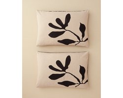 English Home Bohemian Flora- 2x Kussenslopen - Zacht Katoen - Met Digitale Print - Pillow Case - 50x70 cm - Beige/Zwart