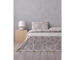 English Home Curioleaf Dekbedovertrek 160x220 cm – Eenpersoons - 100% Katoen – Incl. Hoeslaken 100x200 - 1x Kussensloop – Beige