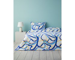 English Home Dekbedovertrekset - Abstract Marine -2 kussenslopen - 200 x 220 cm - Marineblauw/Oranje