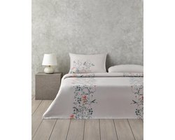 English Home dekbedovertrekset - Harmony Garden- 100% Katoen - King Size - Incl. 2 Kussenslopen - Incl. Hoeslaken 180x200 - 240x220 cm – Beige/Groen