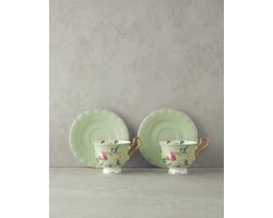 English Home espresso kopjes - Vanilla New Bone China -Turkse koffie kopjes - 2 Persoons - 90ml - Turquoise/Groen