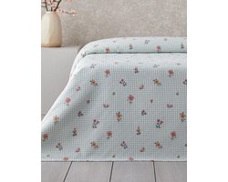 English Home - Floral Plaid Zomerdeken - Bedsprei - 100% Katoen - King Size - 240x220 cm - Groen/Blauw
