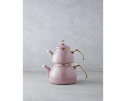 English Home - Isidora Theepot 1,1 lt + 2,3 lt - Emaille - Oud Roze/Goud
