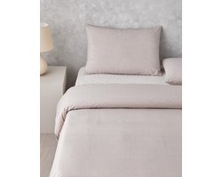 English Home Linework Dekbedovertrek Tweepersoons 200x220 cm – Incl. 2 Kussenslopen & 1 Laken 230x260 cm – Makkelijk te Strijken – Licht Bordeaux