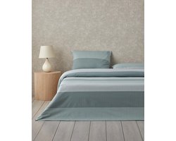 English Home - Modern Strip - Dekbedovertrekset - Easy Iron - Eenpersoons - Double Sided - Incl. hoeslaken 100x200 - 1 kussensloop - 160 x 220 cm - Groen