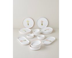 English Home Point Seramik Ontbijtset 14-delig – 6 Personen – Handgemaakt Ontbijtservies – Kleurrijk Design – Servies Set