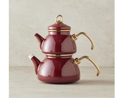 English Home Theepot 0,50 lt + 1,1 lt -Kopenhagen - Emaille - Rood Bruin