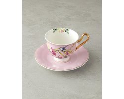 English Home Vanilla Espresso Kopjes - Bone China - Turkse Koffie Kopjes - 2 Persoons - 90 ml - Roze