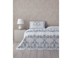 English Home - Violet Star Zomerdekenset - Luxe Uitvoering - Incl. Hoeslaken 100x200+30 - Incl. 1 kussensloop - 150x 220 cm - Blauw/Wit