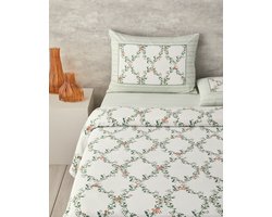 English Home - Zomerdekenset - Luxe Uitvoering -Tweepersoons - Incl. laken 240x260- Flat sheet - Incl. 2 Kussenslopen -100% Katoen - 200 x 220 cm - Groen