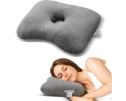 EnjoyGoods® Oorkussen met Middengat – Orthopedisch Kussen voor Zijslapers – Drukverlagend Donut Kussen voor Gevoelige Oren & Piercings – Nekondersteunend & Verstelbaar – Pijnverlichtend Hoofdkussen – Grijs