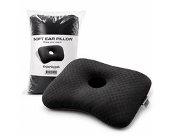 EnjoyGoods® Oorkussen met Middengat – Orthopedisch Kussen voor Zijslapers – Drukverlagend Donut Kussen voor Gevoelige Oren & Piercings – Nekondersteunend & Verstelbaar – Pijnverlichtend Hoofdkussen – Zwart