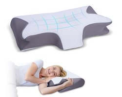 EnjoyGoods® Orthopedisch Hoofdkussen – Anti-Snurk Kussen Gijs/Wit – Nekklachten & Nekpijn Verlichting – Zijslaper Hoofdkussen Volwassenen – Verkoelend Slaapkussen – Vlinderkussen Ergonomisch – Ademend Traagschuim Kussen