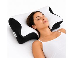 EnjoyGoods® Orthopedisch Hoofdkussen – Anti-Snurk Kussen Zwart/Wit – Nekklachten & Nekpijn Verlichting – Zijslaper Hoofdkussen Volwassenen – Verkoelend Slaapkussen – Vlinderkussen Ergonomisch – Ademend Traagschuim Kussen